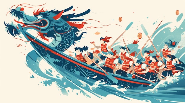 Vector dragon boat teams train for festival races collection