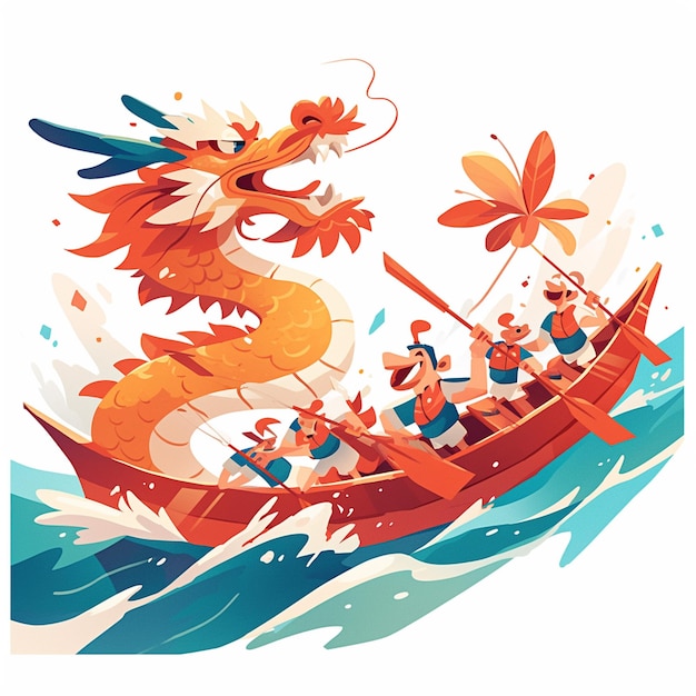 Vector dragon boat teams train for festival races