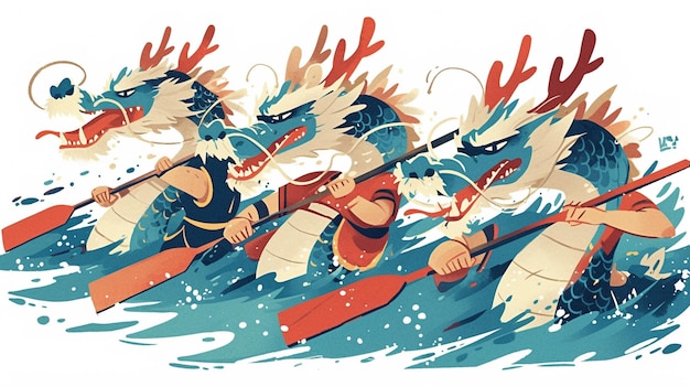 Vector dragon boats gliding through competition waters collection