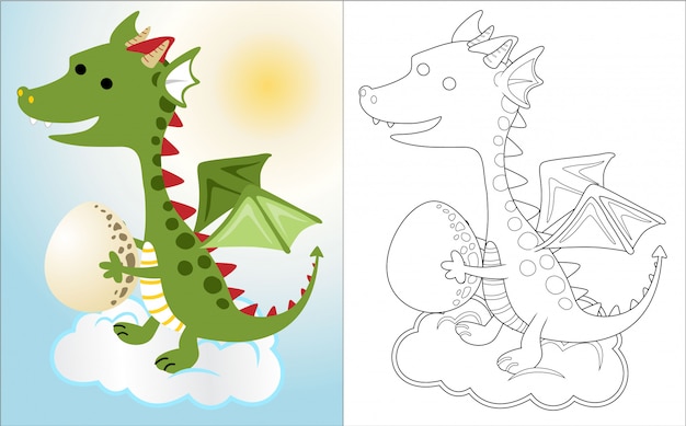 Vector dragon cartoon in the sky with egg,