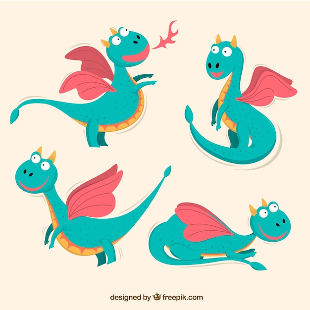 Dragon character collection in different poses