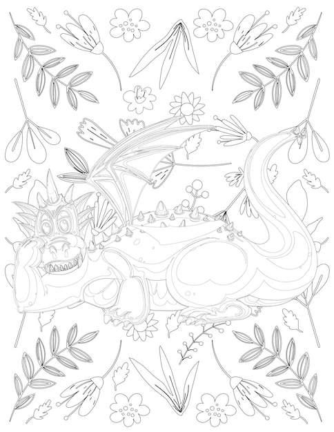 Dragon Coloring Page, Cartoon Dragon, Dragon Coloring Page for Kids