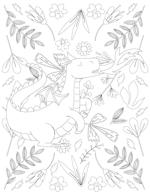 Dragon Coloring Page, Cartoon Dragon, Dragon Coloring Page for Kids