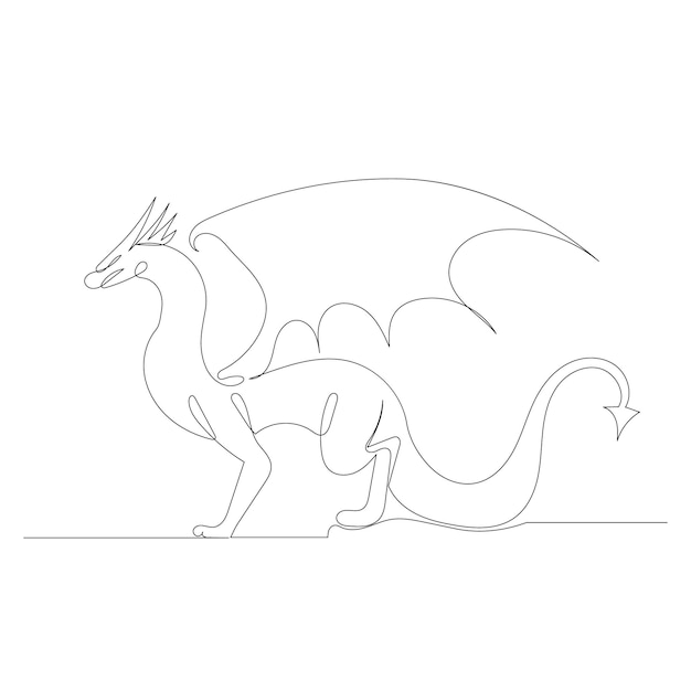 Dragon drawing by one continuous line, sketch