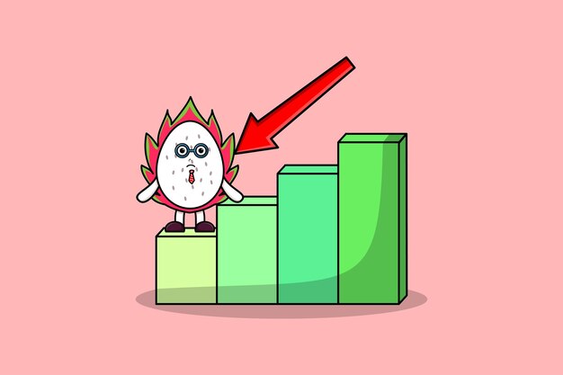 Dragon fruit cute businessman mascot character with a inflation chart cartoon style design