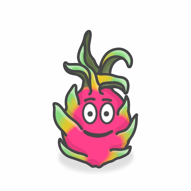 Dragon Fruit Cute Character Flat Cartoon Vector Design Illustration