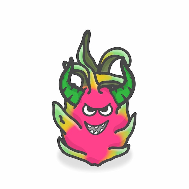 Dragon Fruit Cute Character Flat Cartoon Vector Design Illustration