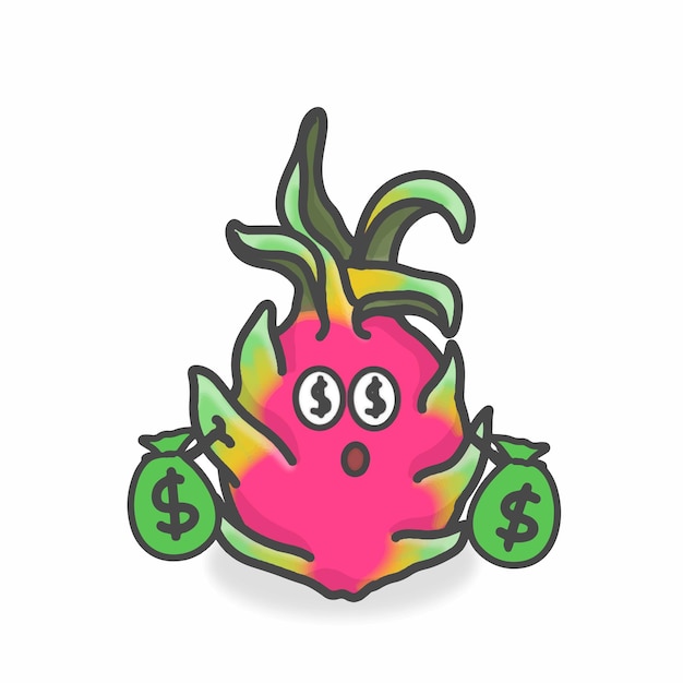 Dragon Fruit Cute Character Flat Cartoon Vector Design Illustration