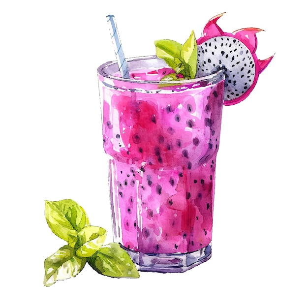 dragon fruit juice vector illustration in watercolour style