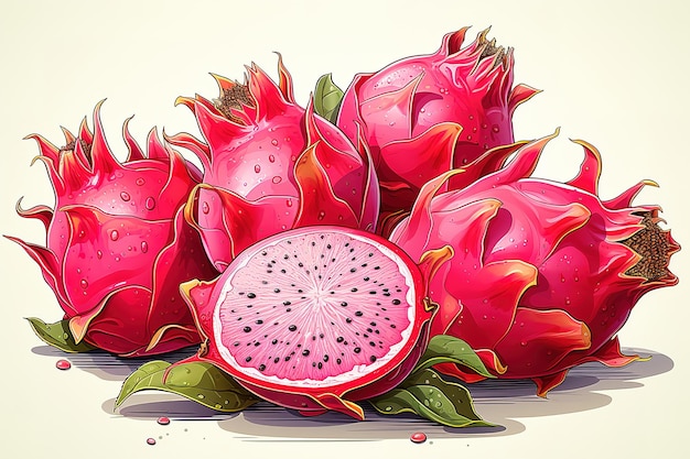 dragon fruit slice watercolor hand drawn illustration tropical exotic fruit Flat vector illustrat