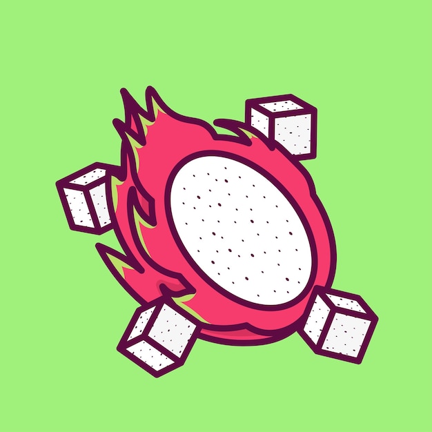 Dragon Fruit slice with square sliced cartoon vector icon illustration