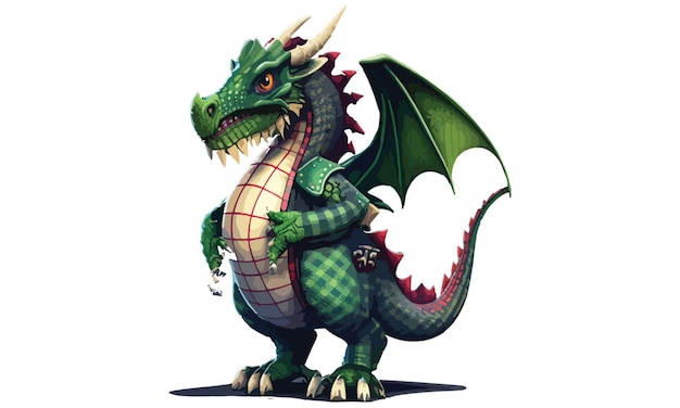 Vector dragon full body plaid cartoon vector illustration