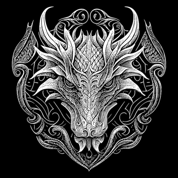 dragon head illustration is a striking depiction of this mythical creature, captures the power and m