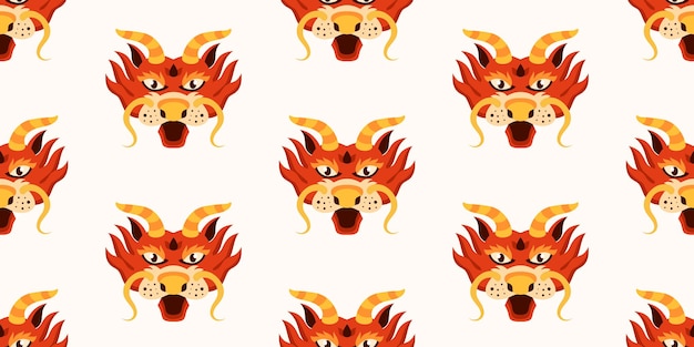 Dragon head seamless pattern in flat style Happy Chinese New Year Traditional Asian holiday lunar