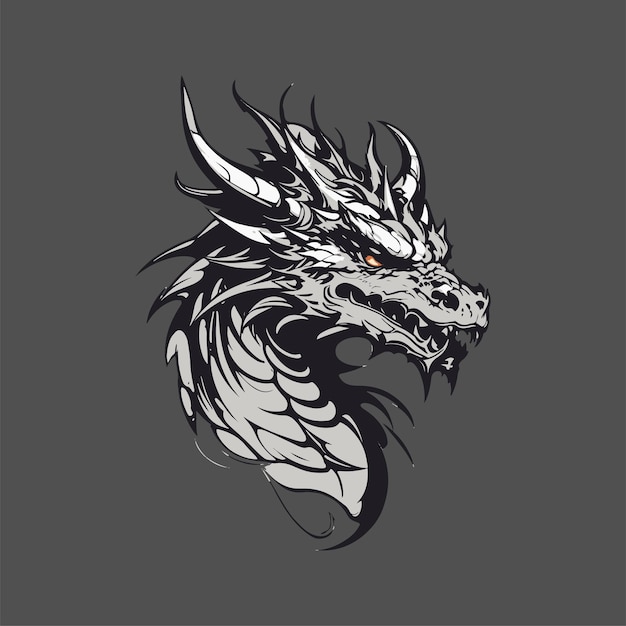 Dragon head tattoo design in black and white detailed vector illustration