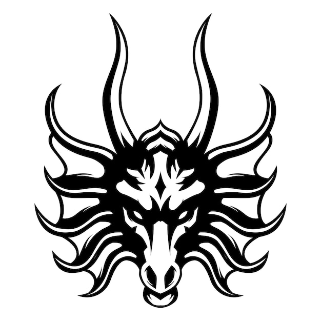 Dragon Head Vector Black And White Logo Design Mascot template