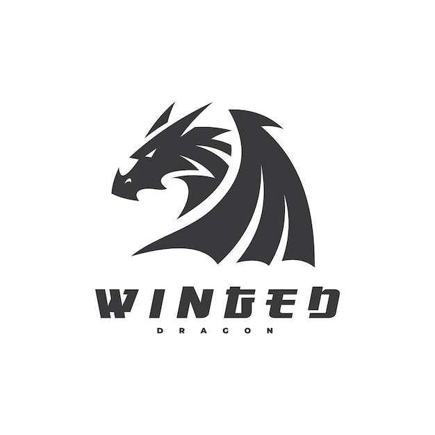 Dragon head wing wyvern silhouette logo design Winged dragon vector icon in black and white color