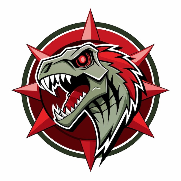 Dragon head with sharp teeth and red star Vector illustration