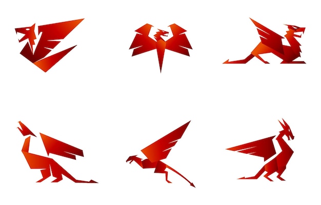 dragon icon for logo and illustration in geometric red color