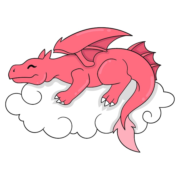 The dragon is sleeping on the cloud bed quietly doodle icon image kawaii