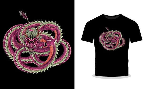 Dragon japanese style t shirt vector illustration