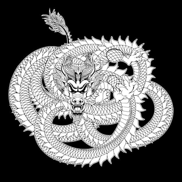 Dragon japanese style tattoo vector illustration