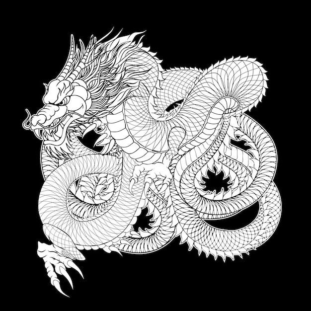 Dragon japanese style tattoo vector illustration