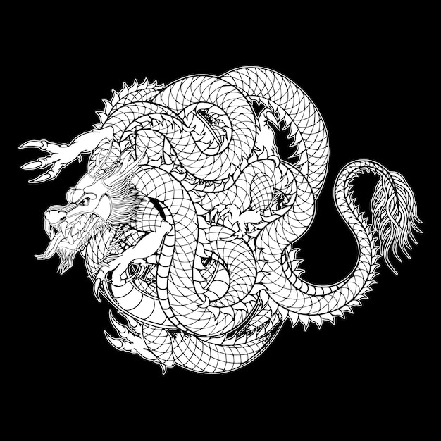 Dragon japanese style tattoo vector illustration