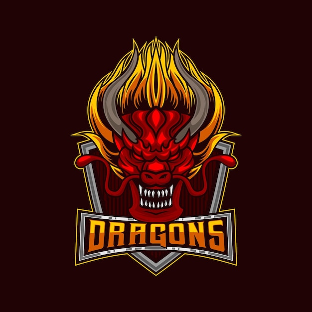 Dragon Logo Dragon ESport Mascot Angry Head Logo Design Vector Mascot template