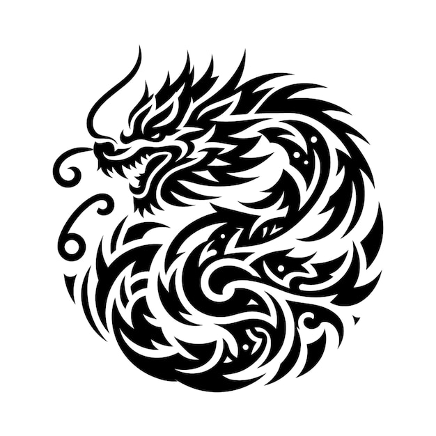 dragon modern tribal tattoo abstract line art of animals minimalist contour Vector