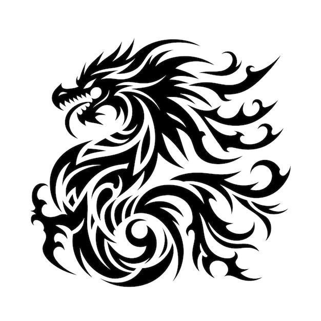 dragon modern tribal tattoo abstract line art of animals minimalist contour Vector