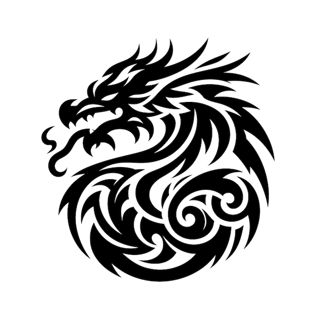 dragon modern tribal tattoo abstract line art of animals minimalist contour Vector