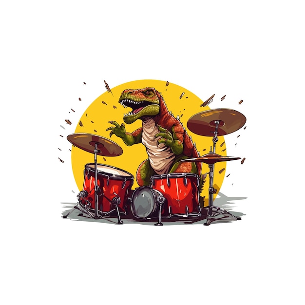 The dragon plays the drums Vector illustration design