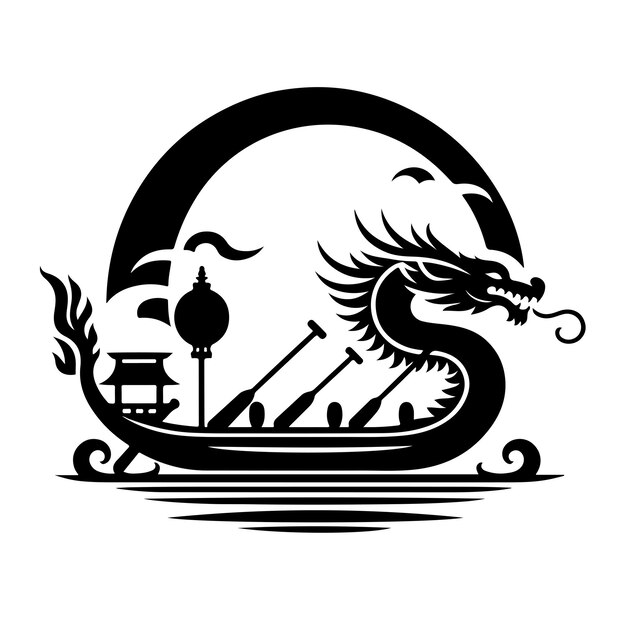 Vector dragon rowboat silhouette vector illustration