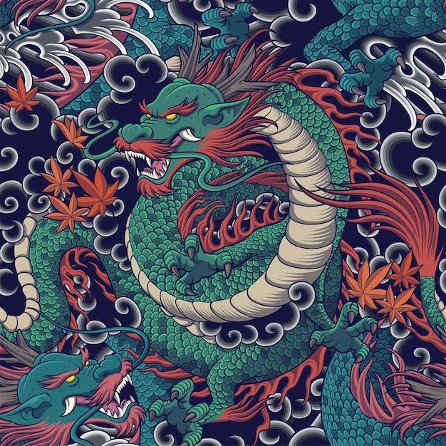 Dragon Seamless Pattern for clothing fabric and backrground design