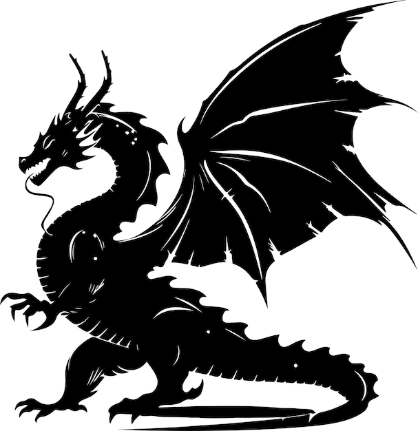 Dragon silhouette vector style with white background