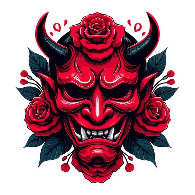 Vector a dragon with red roses on its head and the words devil