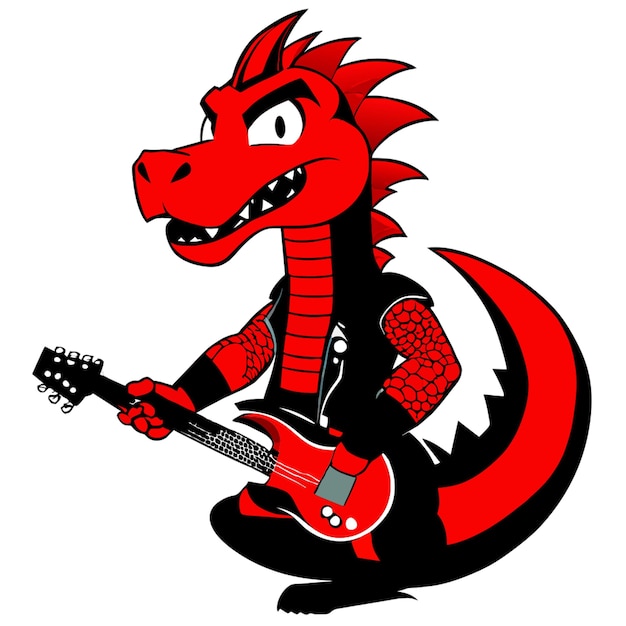 Vector dragon with rockabilly hairstyle with guitar vector illustration cartoon