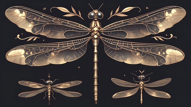 Vector dragonflies in traditional designs