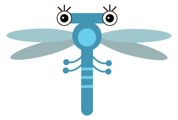 Dragonfly character Cute cartoon winged blue insect