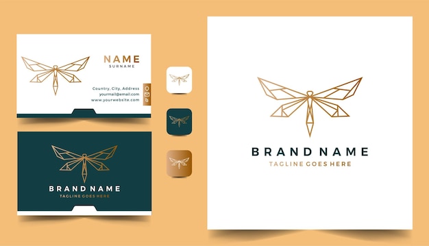 Dragonfly geometric logo and business card template