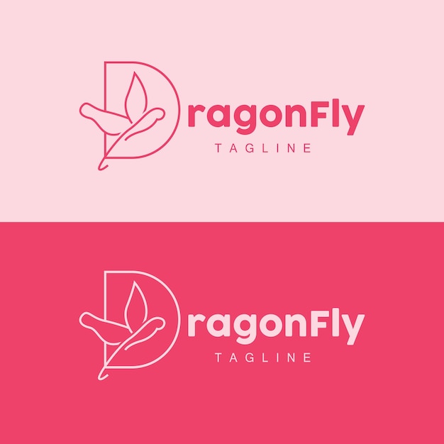 Dragonfly Logo Flying Animal Design Vector Simple Line Style Icon Symbol Illustration