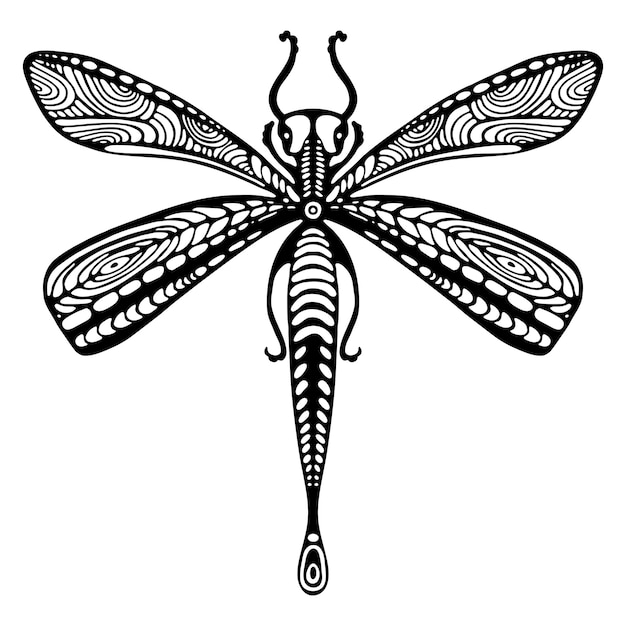 Dragonfly Outline Antistress Zentangle Coloring book for adults Premium Vector