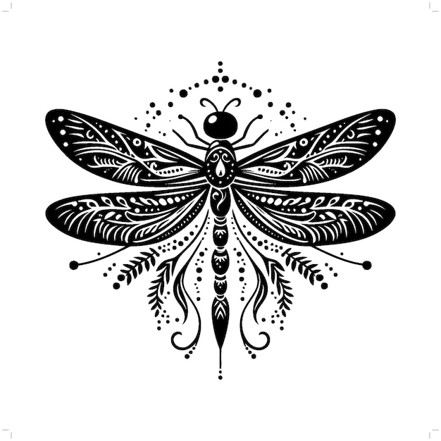 Dragonfly silhouette in bohemian boho nature illustration