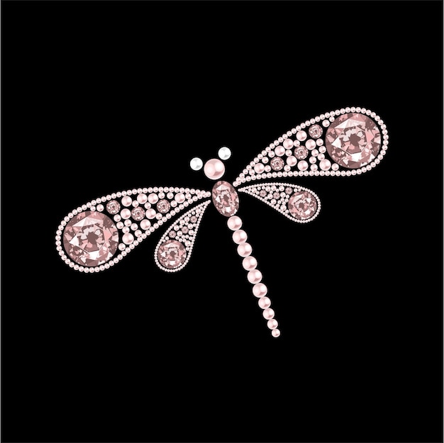 Dragonfly Vector Made With Pearl And Diamond rhinestone