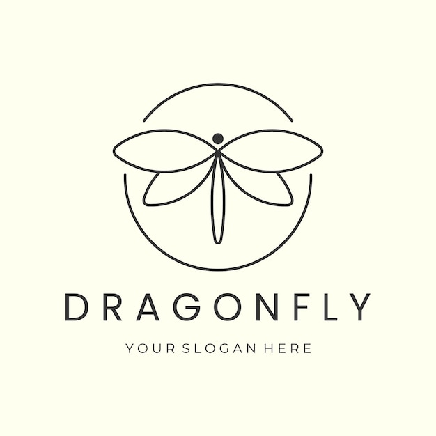 Dragonfly with linear and emblem style logo vector illustration design icon template