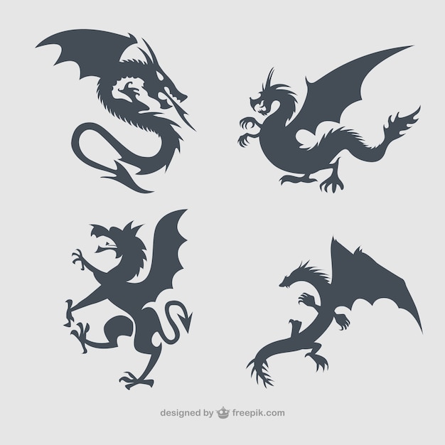 Vector dragons silhouettes collection