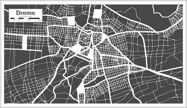 Drama Greece City Map in Retro Style Outline Map