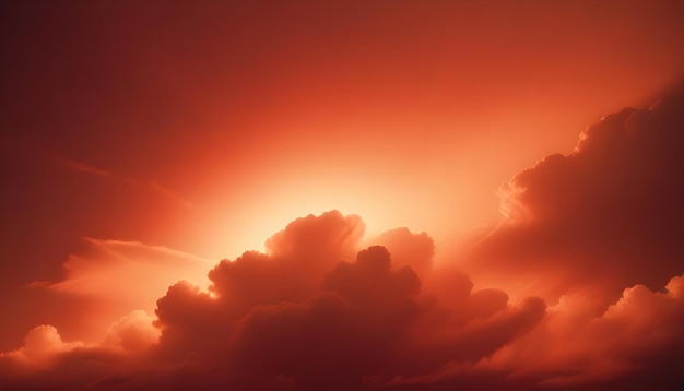 Vector dramatic cloudscape with a break in the dark clouds revealing a bright intense orange and red sky at sunset