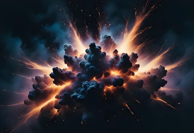 Vector dramatic image of a large colorful explosion with swirling smoke and glowing sparks